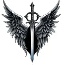 sword and angel wings tattoo design idea