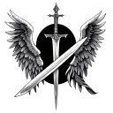 sword and angel wings tattoo design idea