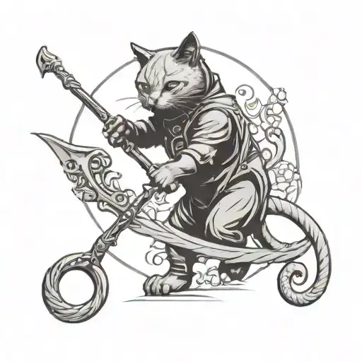 cat reaper holding a scythe tattoo design idea