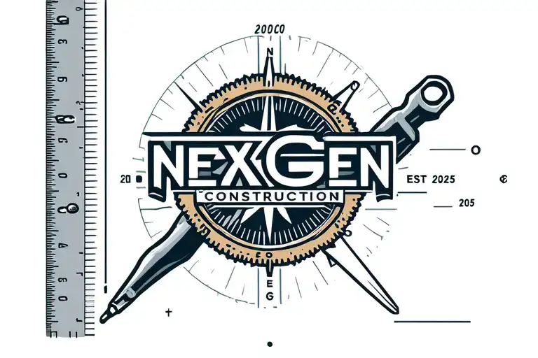 "NexGen Construction EST. 2025" Combine the NexGen Construction EST. 2025 logo with a compass and ruler, symbolizing precision and innovation in construction tattoo design idea