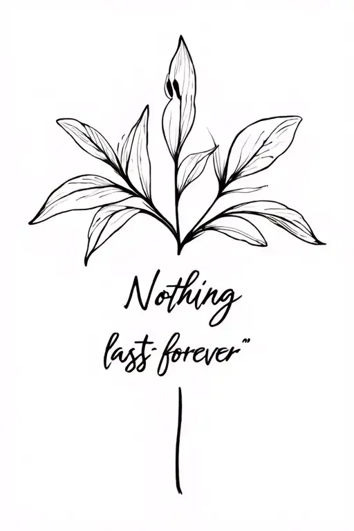 "Nothing lasts forever " snowdrop flower large black leaves tattoo design idea