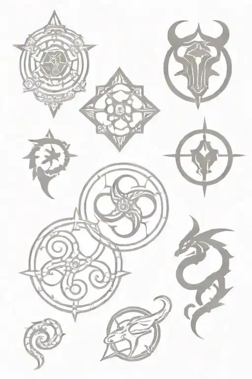 -The chains of the protagonist of bioshock -The Destiny Hunters Serpent -The Dragonborn Emblem of Skyrim -Factorio Gear tattoo design idea