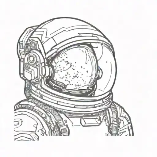 A tiny astronaut helmet with a reflection of a galaxy or a distant planet in the visor, representing the spirit of adven tattoo design idea