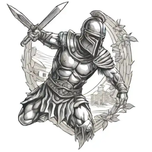gladiator fighting Spartan tattoo design idea