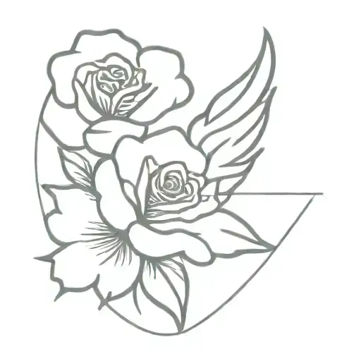 rip grandma with wings and flower simple tattoo tattoo design idea