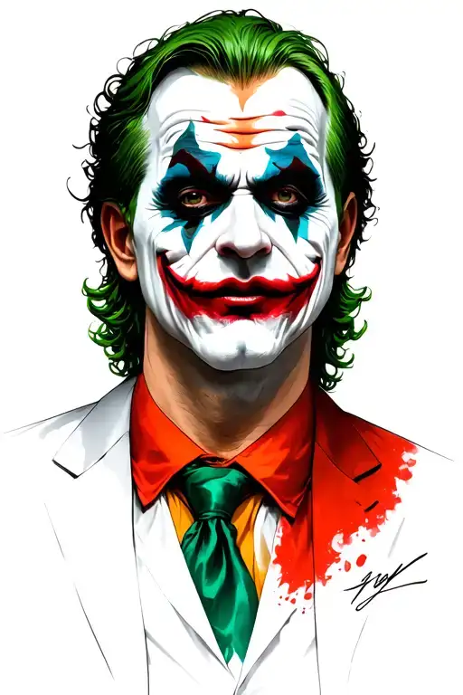 Half Man Half Psycho, Psycho looks like Joker face with Green hair white face and red lips. Man should have black hair tattoo design idea