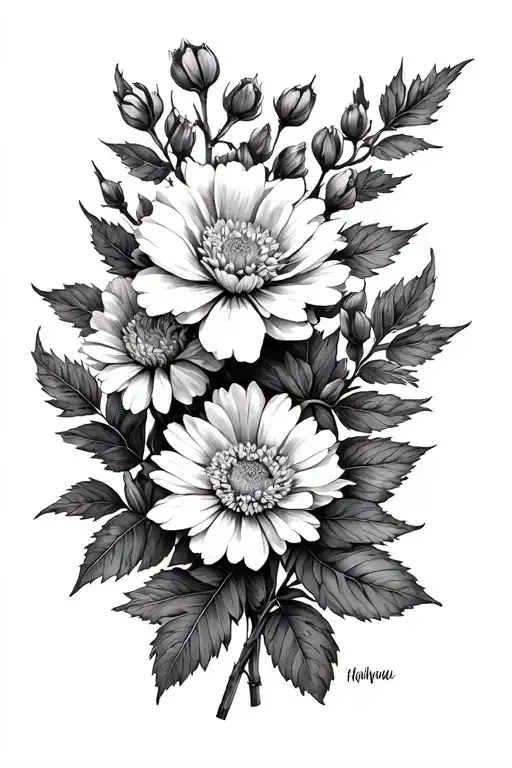 Hawthorn rose and aster Flower sleeve tattoo design idea