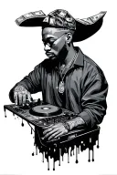 related to djing and the love of music,loyalty and money tattoo design idea