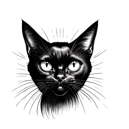 mischievous black cat face tattoo design idea
