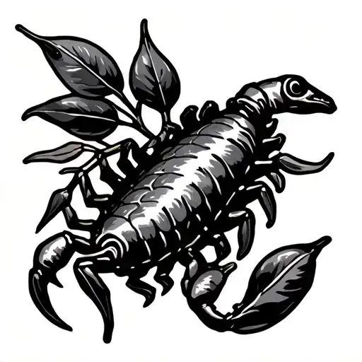 An olive branch with Scorpion, Sagittarius, Taurus, Poisson or Les dates 2003, 1999, 1972, 1964 tattoo design idea