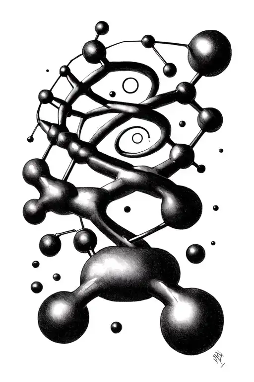 scattered thoughts, golden ratio spiral, dopamine molecule tattoo design idea