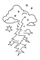 clouds with thunder and stars tattoo design idea