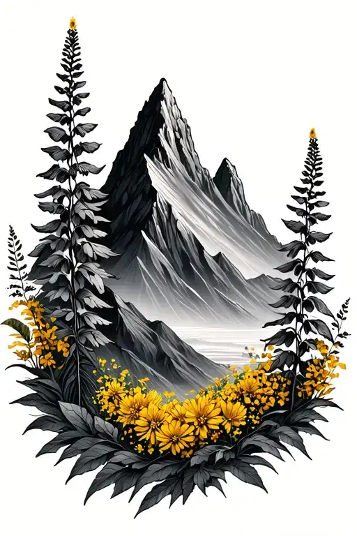 hyssop and mustard mountain peak tattoo design idea
