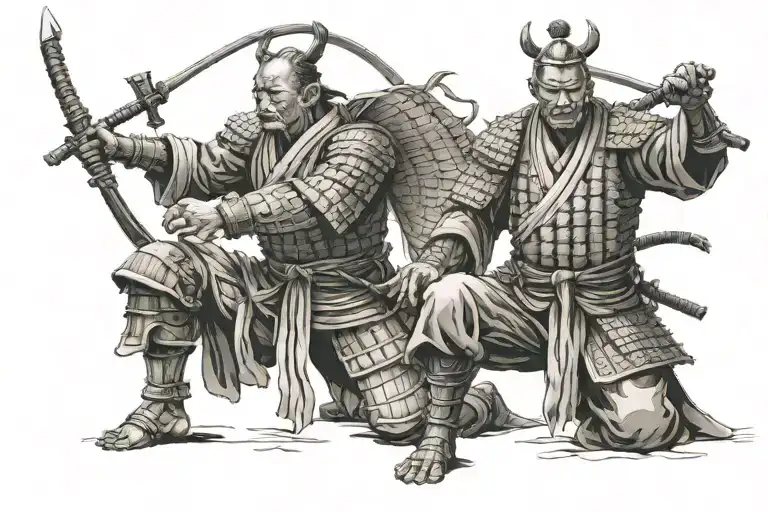 ronin samurai kneeling on both legs tattoo design idea