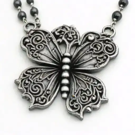 3D butterfly rosary necklace tattoo design idea