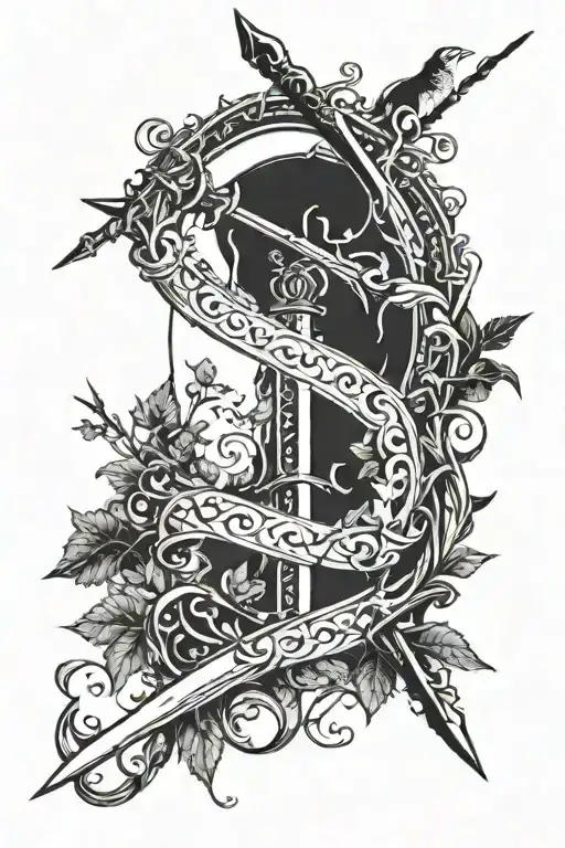 throne of glass you do not yeild sword with vines and fire tattoo design idea