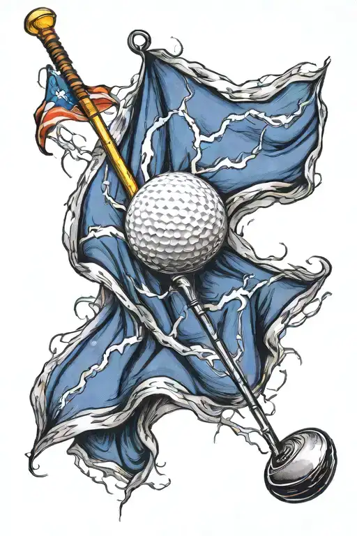 lightning striking a golf flag tattoo design idea
