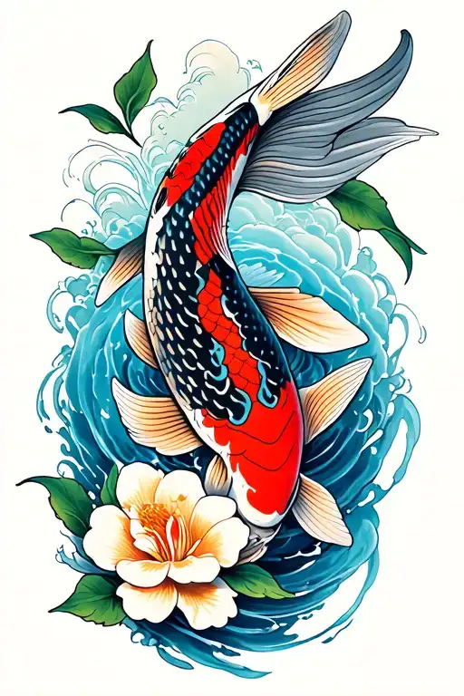 Koi fish with flower tattoo design idea