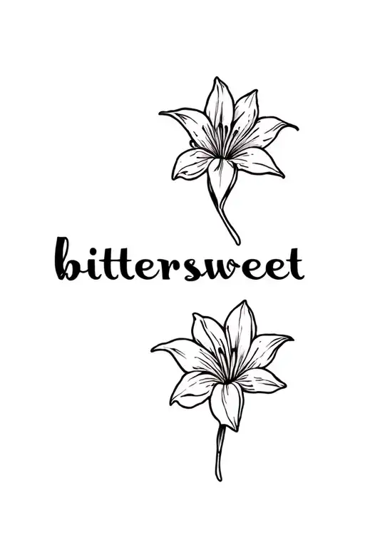 lilys and the word 'bittersweet' written tattoo design idea