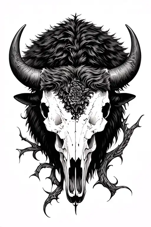 belorusian bison skull tattoo design idea