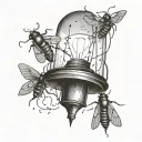 a lamp with fireflies around it  tattoo design idea