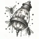 a lamp with fireflies around it  tattoo design idea