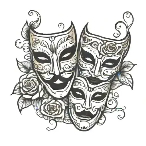 happy & sad theatre masks with rose tattoo design idea