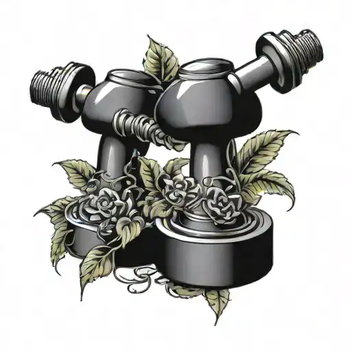 Dumbbell wrapped with Anthorium vines tattoo design idea