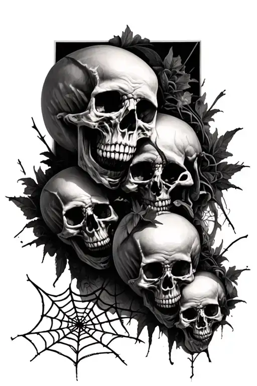 Skulls in the Background and spider webs in Front tattoo design idea