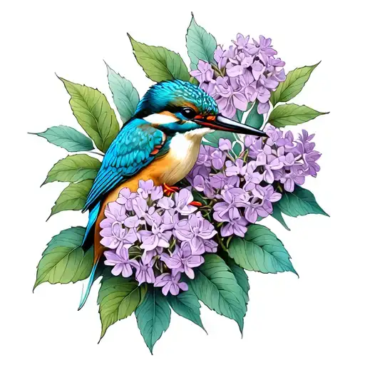 lilacs and kingfisher  tattoo design idea