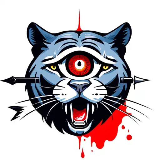 panther head with a 3rd eye and a dagger going through its head from top to bottom. there needs to be blood  tattoo design idea
