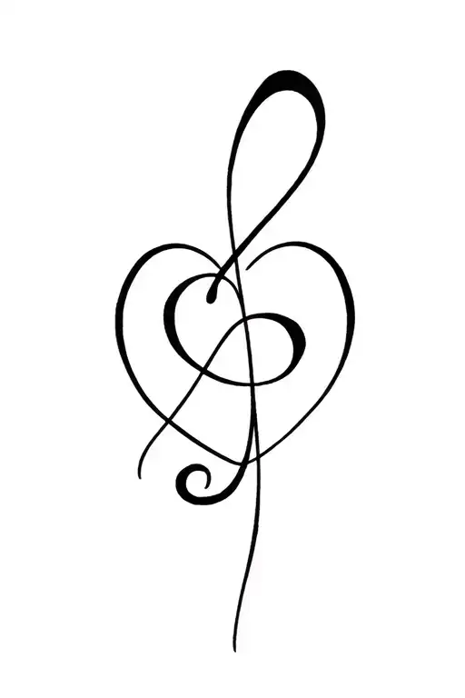treble clef symbol, heart intertwined, AB initials inside tattoo design idea
