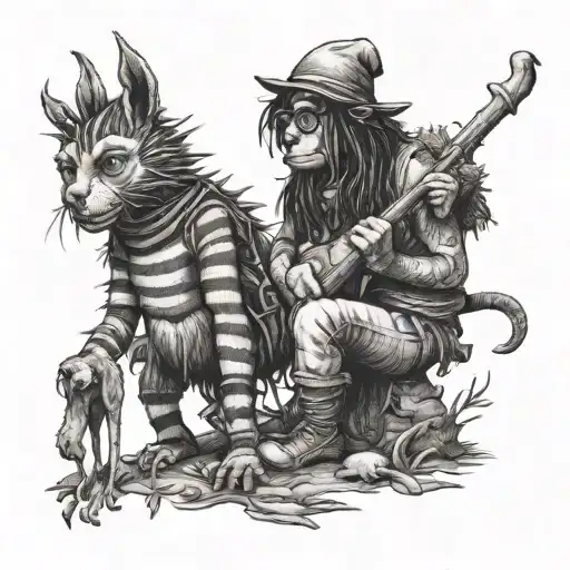 morph adult pippi longstocking and Max Where the wild Things Are tattoo design idea