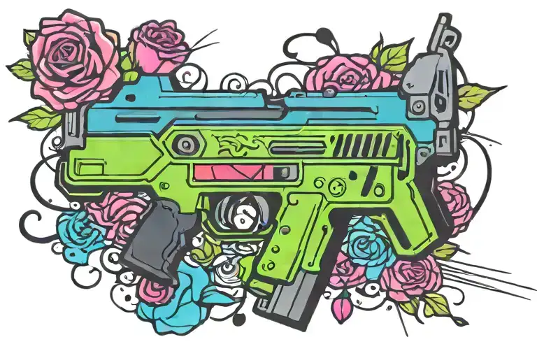 Uzi and rose tattoo design idea