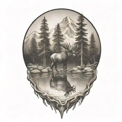 moose mountain forest water tattoo design idea