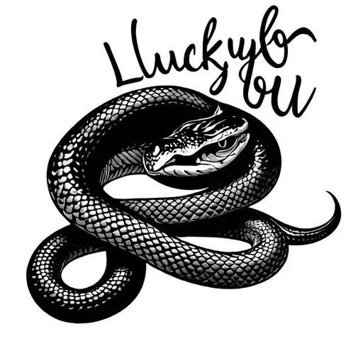 Snake "lucky you" in cursive tattoo design idea