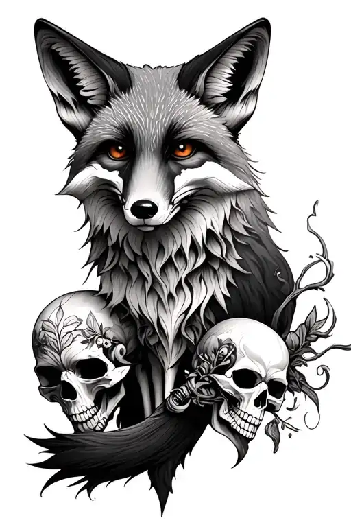 fox and skulls tattoo design idea