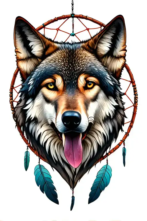 wolf head and dreamcatcher tattoo design idea