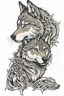 wolfs face split tattoo design idea