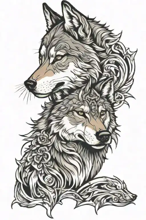 wolfs face split tattoo design idea
