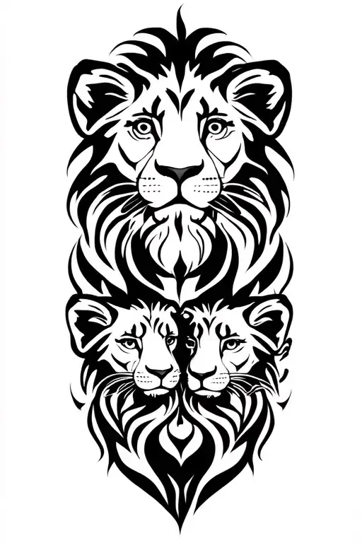 3 baby lion cubs with zodiac symbol tattoo design idea