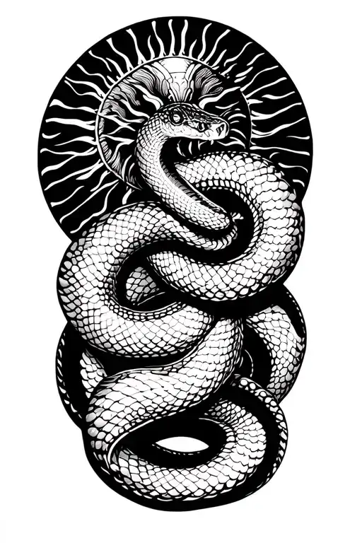 sun and snake tattoo design idea