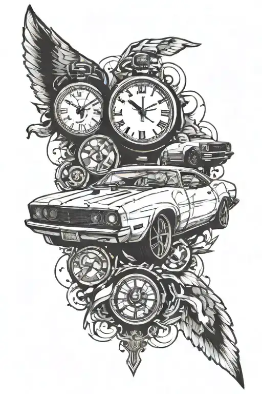 Time and Cars and Relationship tattoo design idea
