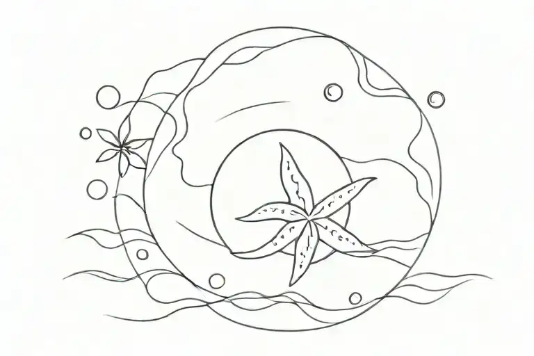 start fish and sand dollar with waves crashing tattoo design idea
