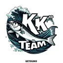 "KK Team" sea wave crashing and halibut fish tattoo design idea