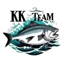 "KK Team" sea wave crashing and halibut fish tattoo design idea