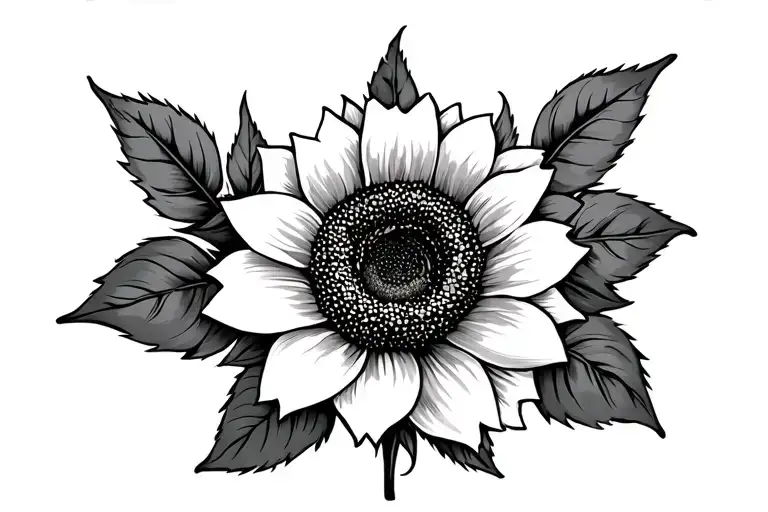 roses, sunflowers, pointy leaves tattoo design idea