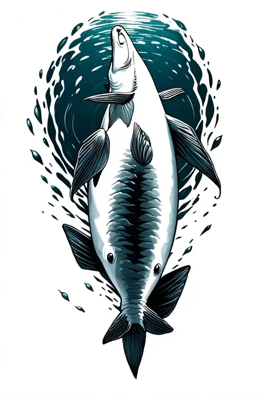 sturgeon swimming tattoo design idea