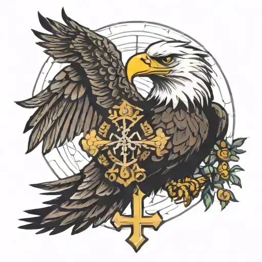 Eagle and cross tattoo design idea