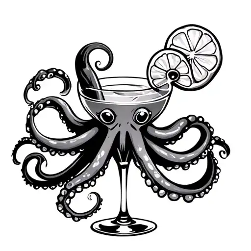octopus in a cocktail tattoo design idea